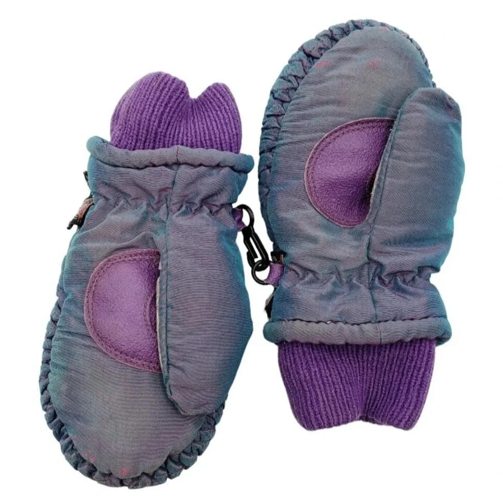 Vintage Thinsulate Quilted‎ Mittens Iridescent Purple Kids Winter Youth Sz 2-4